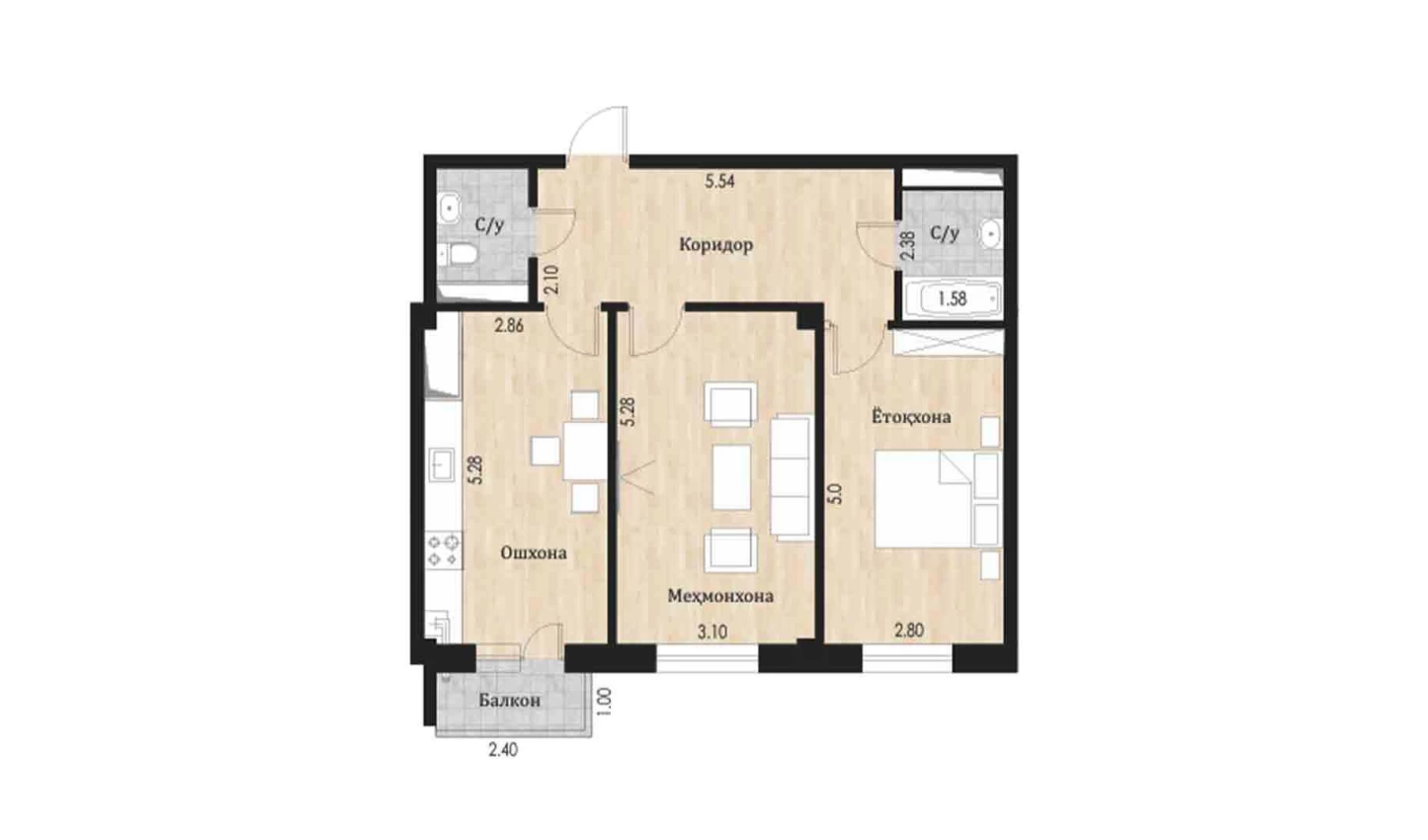 2-комнатная квартира 67.15 м²  7/7 этаж