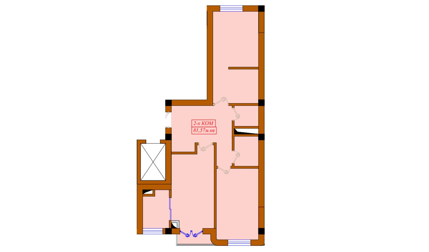 2-комнатная квартира 81.57 м²  8/8 этаж