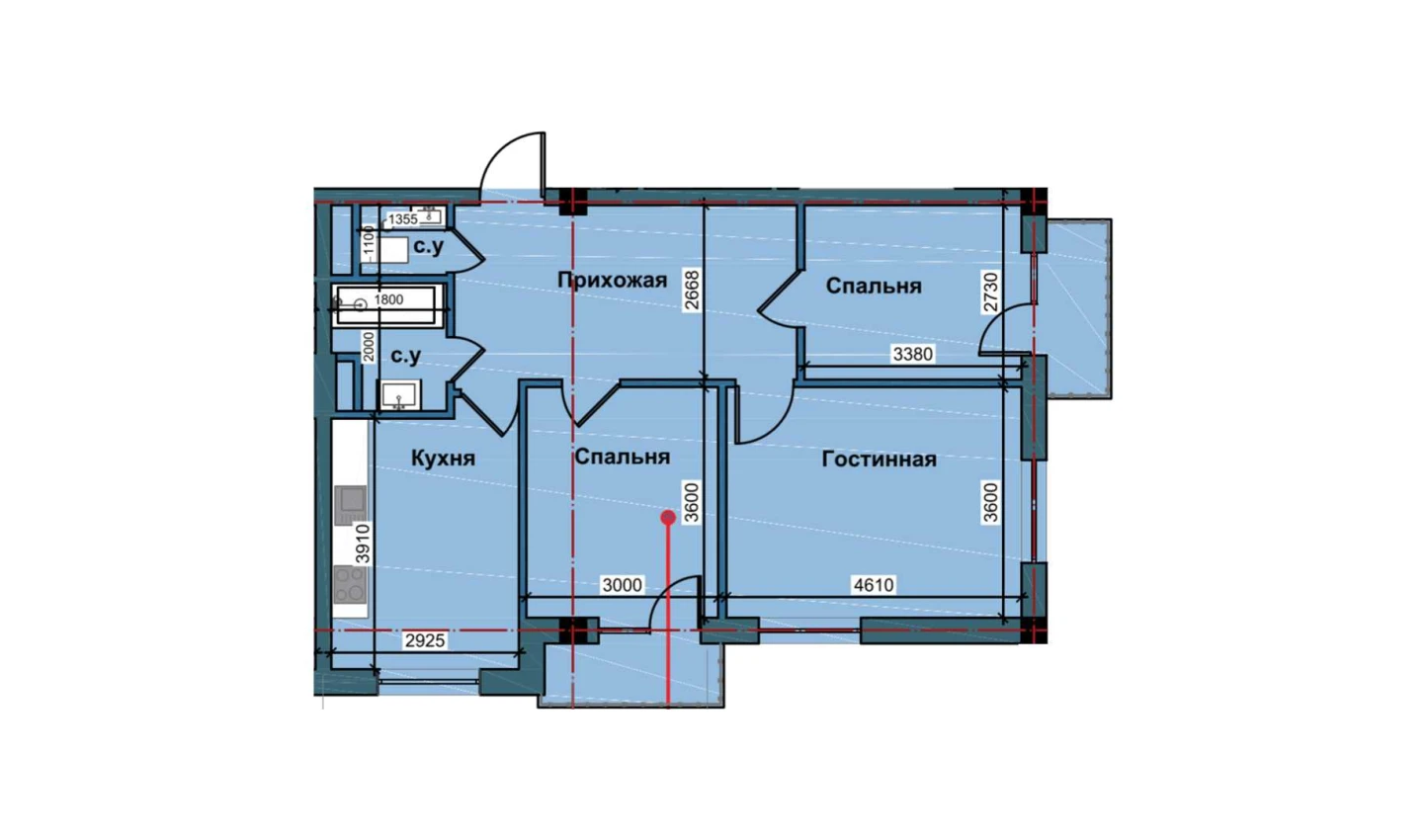 3-комнатная квартира 77.3 м²  7/7 этаж