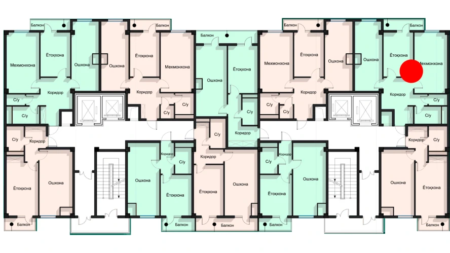 2-xonali xonadon 70.58 m²  6/6 qavat