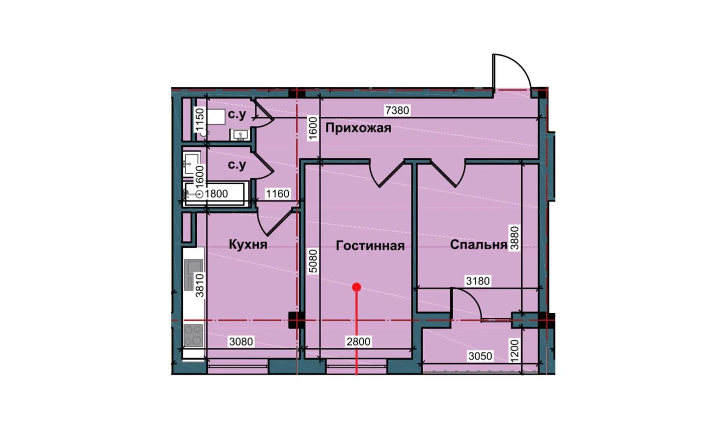 2-комнатная квартира 61.9 м²  9/9 этаж