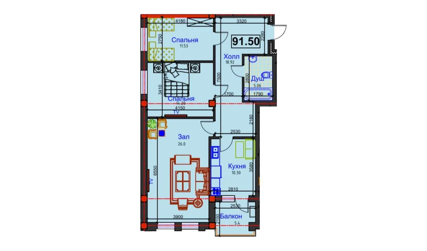 3-комнатная квартира 91.5 м²  11/12 этаж | Жилой комплекс GAGARIN AVENUE