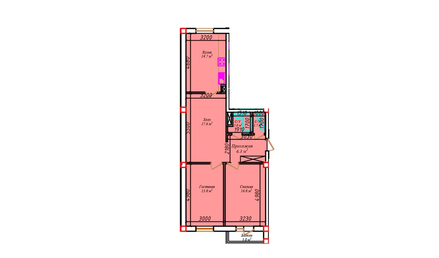 2-комнатная квартира 99.5 м²  4/4 этаж