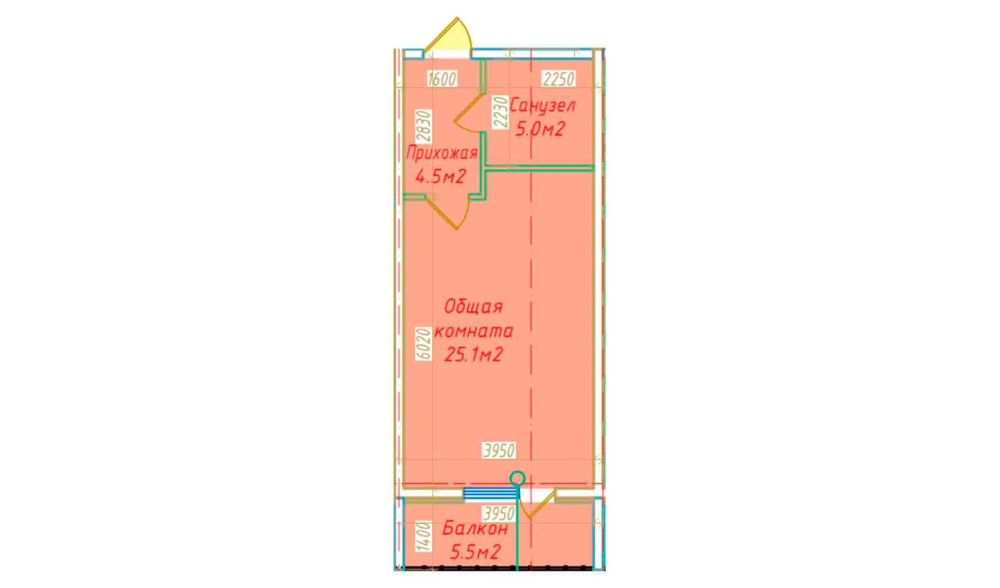 1-xonali xonadon 40.1 m²  12/12 qavat