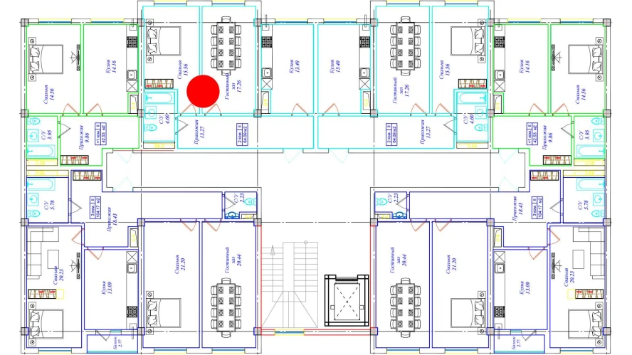 2-xonali xonadon 64.09 m²  6/6 qavat