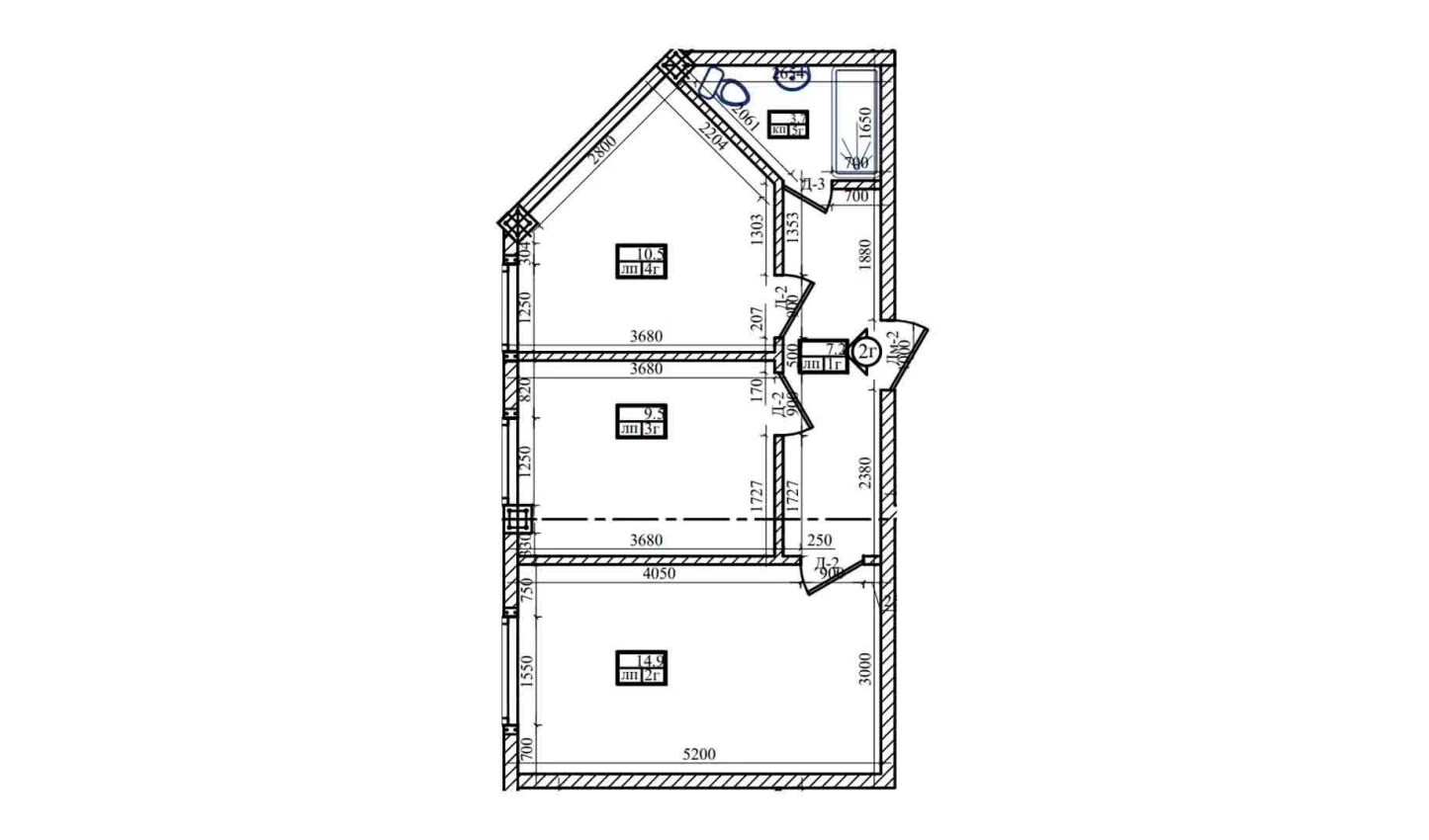 2-комнатная квартира 49 м²  1/1 этаж