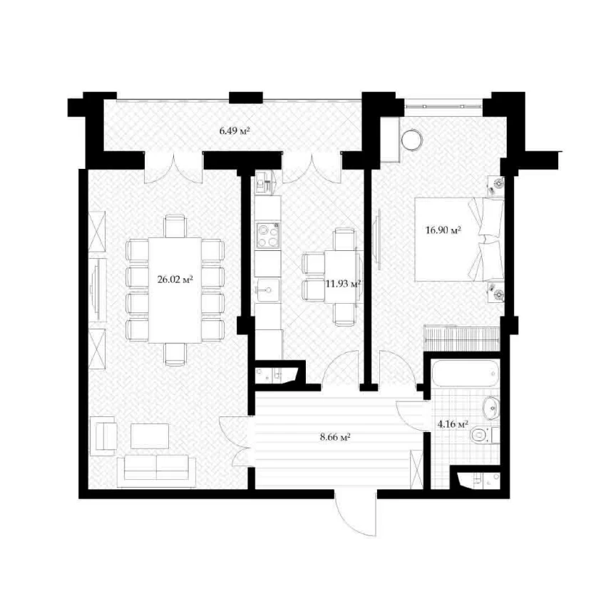 2-комнатная квартира 71.69 м²  2/2 этаж