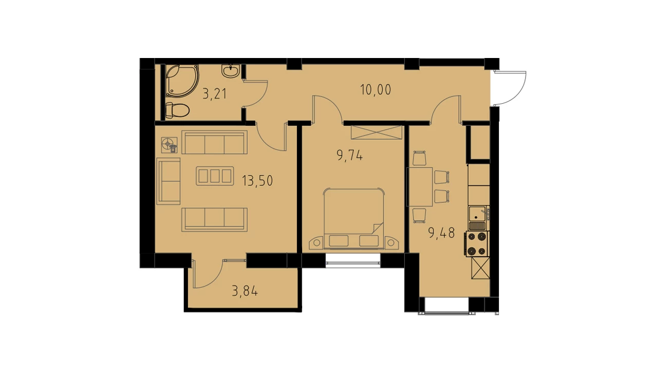 2-комнатная квартира 47.1 м²  2/2 этаж