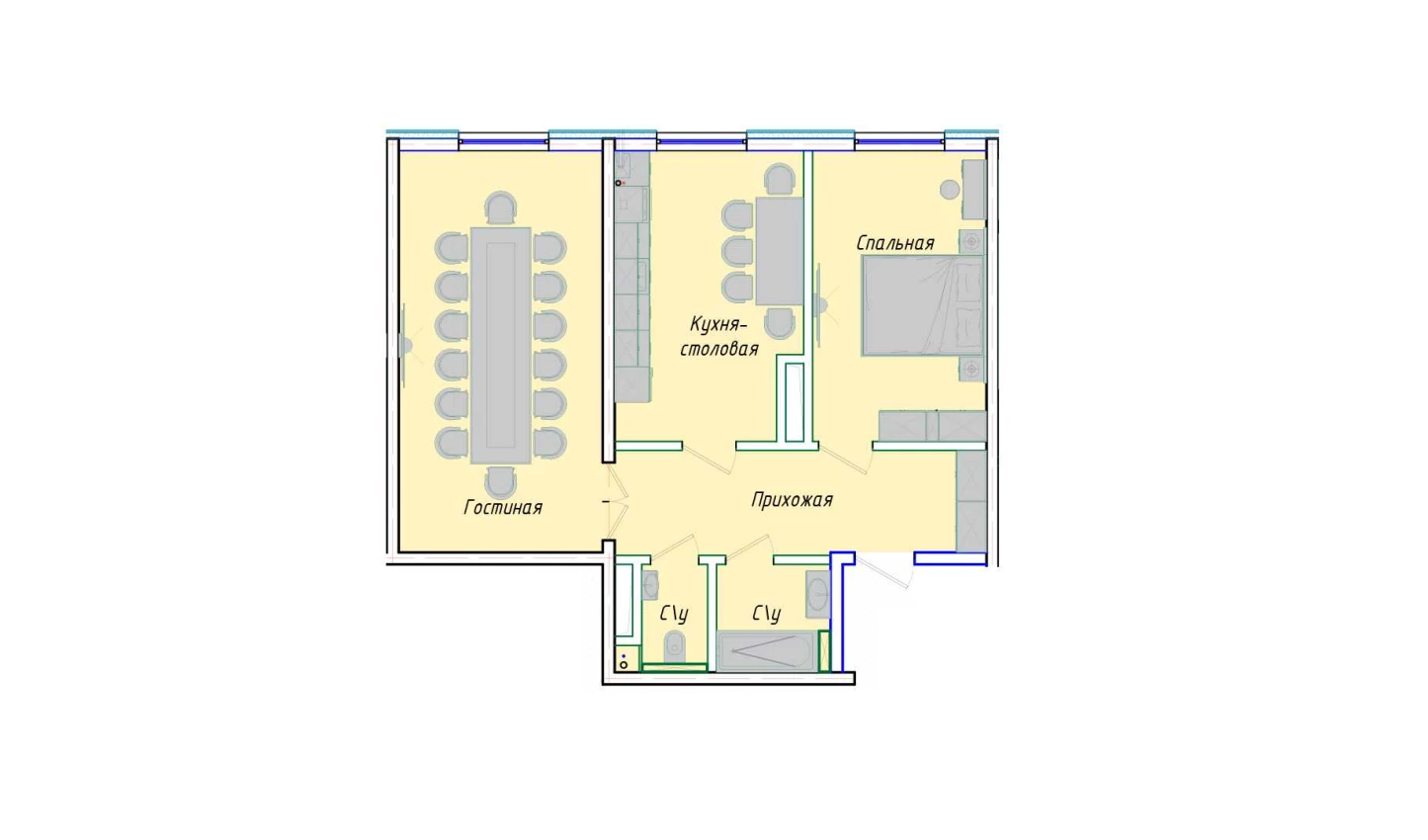 2-комнатная квартира 68.56 м²  1/1 этаж