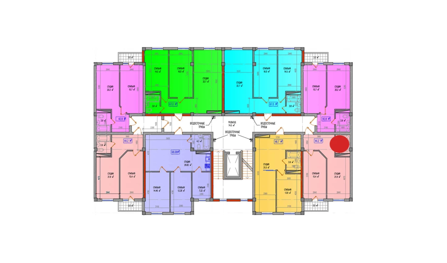 2-комнатная квартира 44.2 м²  4/4 этаж