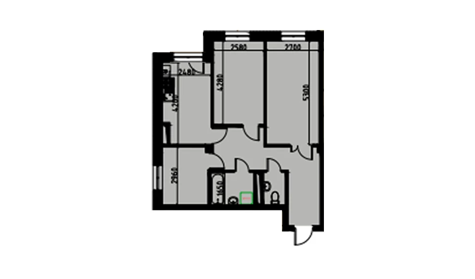 2-комнатная квартира 66.5 м²  1/1 этаж