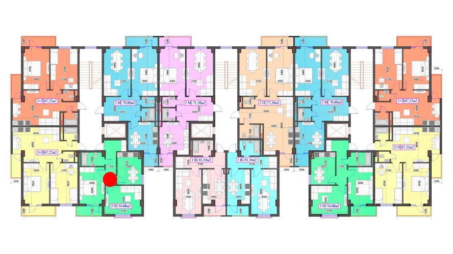 2-комнатная квартира 54.68 м²  4/4 этаж