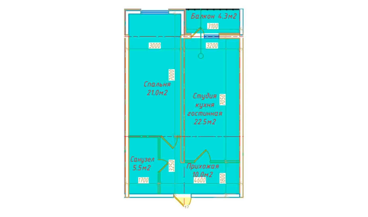 2-комнатная квартира 63.3 м²  14/14 этаж