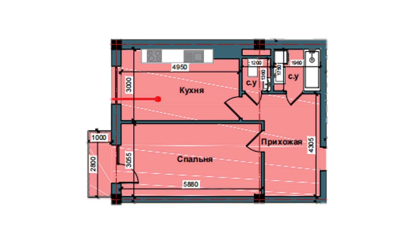 1-комнатная квартира 54.3 м²  5/5 этаж