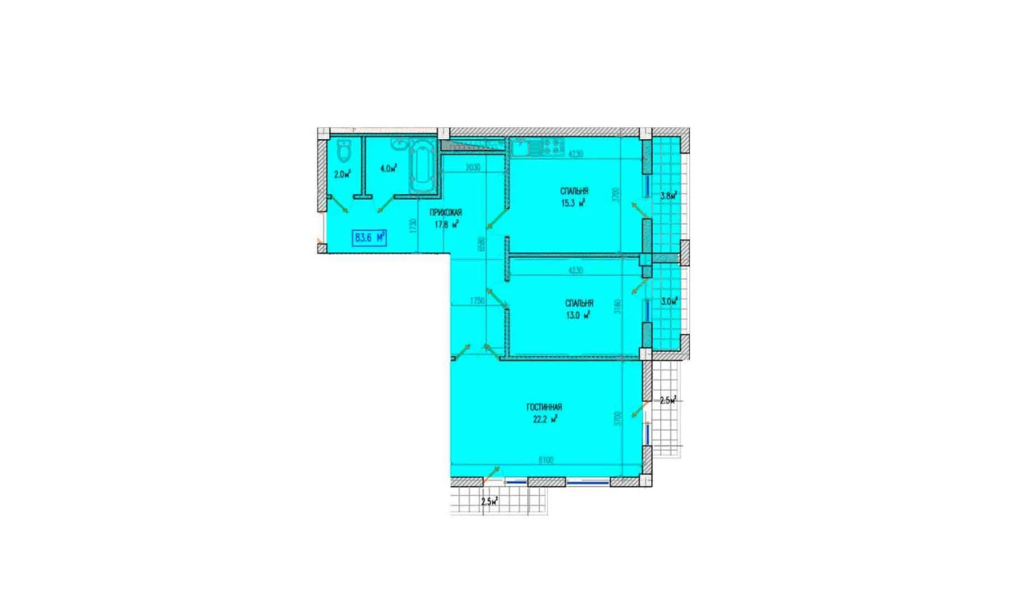 3-комн. квартира 86.1 м²  9/9 этаж | Жилой комплекс Yuksalish Nurafshon