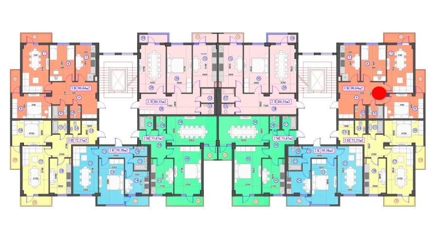 3-комнатная квартира 90.64 м²  4/4 этаж