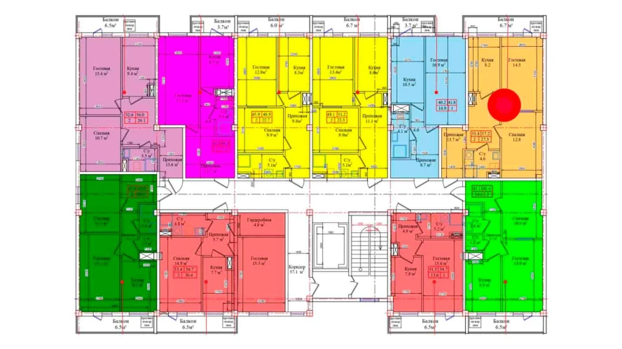 2-комнатная квартира 57.2 м²  7/7 этаж