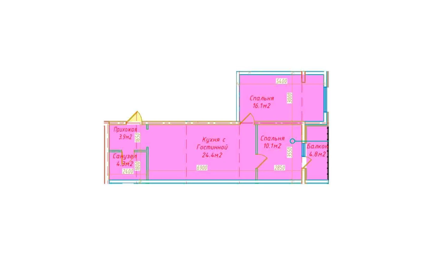 2-комнатная квартира 63.6 м²  6/6 этаж