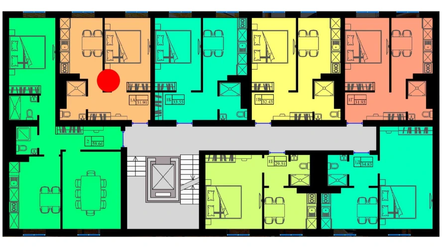 1-xonali xonadon 32 m²  6/6 qavat