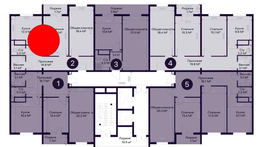 2-xonali xonadon 69.6 m²  5/12 qavat | YAQINLAR Turar-joy majmuasi