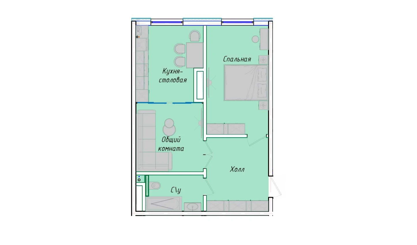 2-xonali xonadon 50.85 m²  1/1 qavat