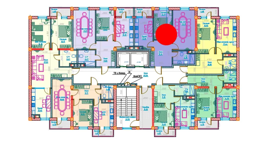 2-xonali xonadon 69.18 m²  5/5 qavat