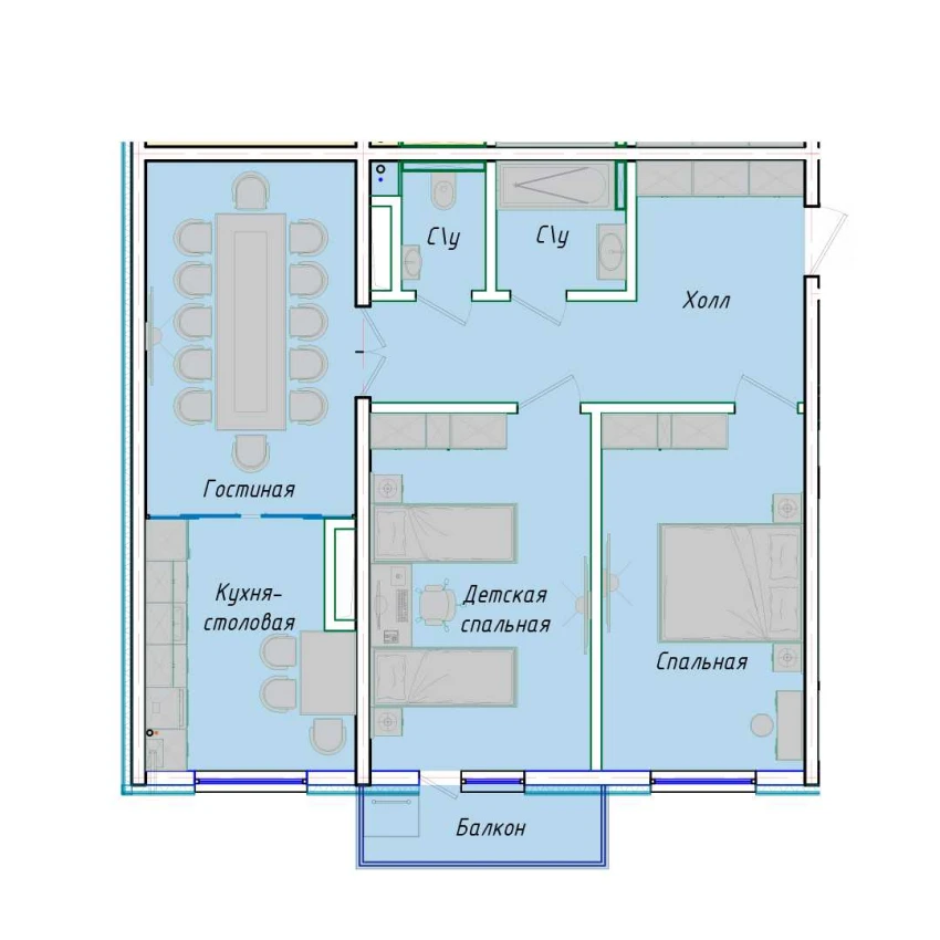 3-xonali xonadon 80.98 m²  5/12 qavat | SERGELI CITY Turar-joy majmuasi