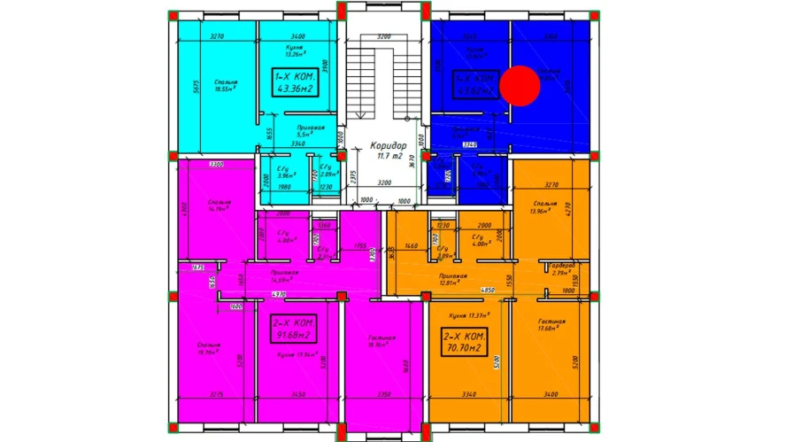 1-комнатная квартира 43.62 м²  4/4 этаж