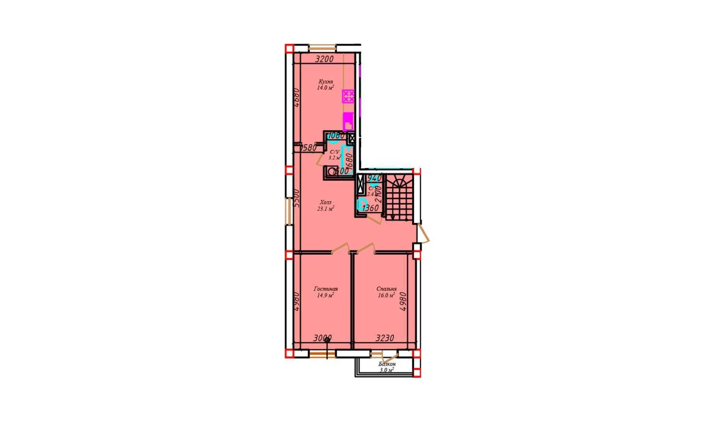 2-комнатная квартира 78.3 м²  5/5 этаж