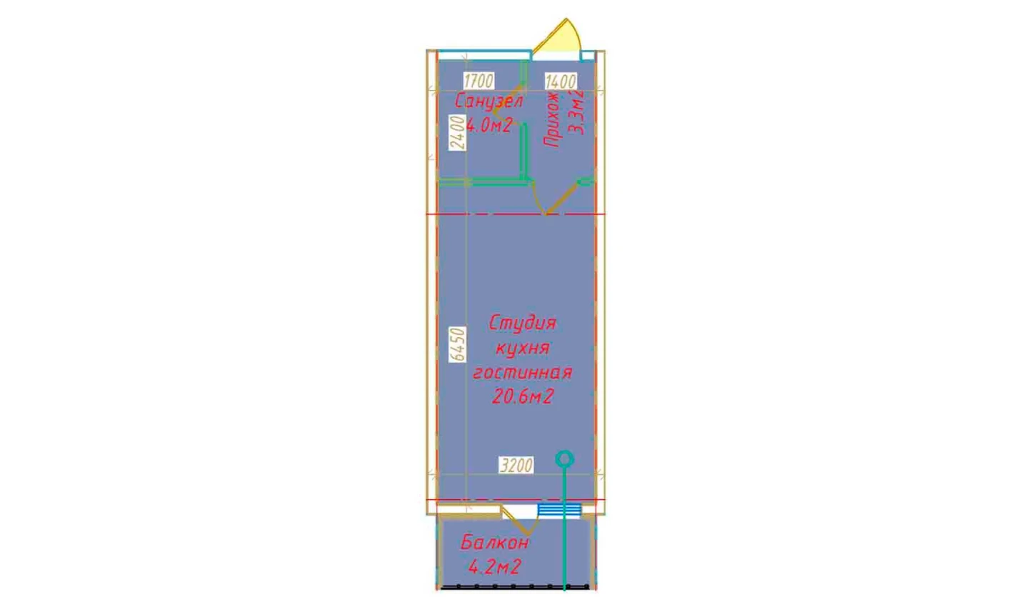 1-xonali xonadon 32.1 m²  6/6 qavat