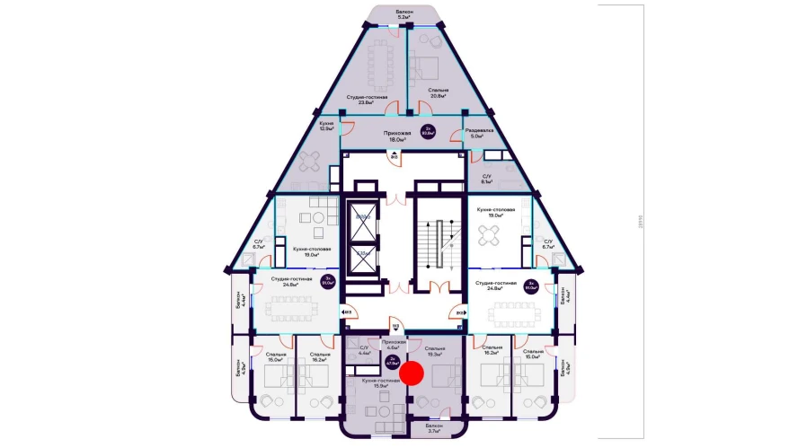 2-xonali xonadon 47.9 m²  16/16 qavat