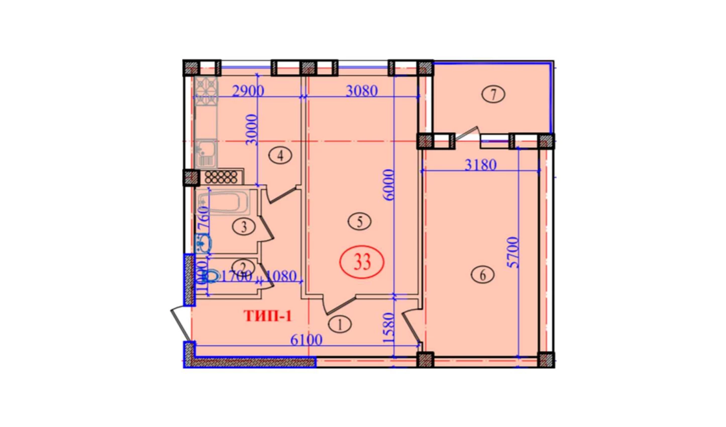 2-xonali xonadon 77.6 m²  8/8 qavat