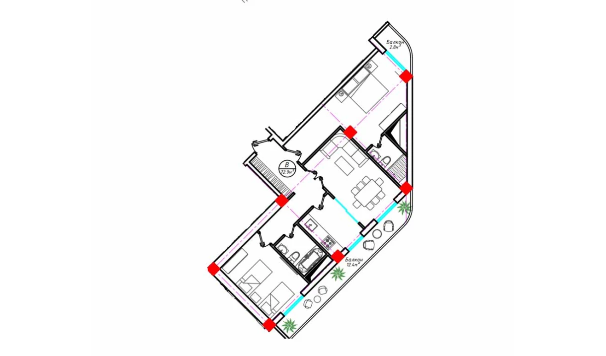 3-комнатная квартира 72.9 м²  21/21 этаж