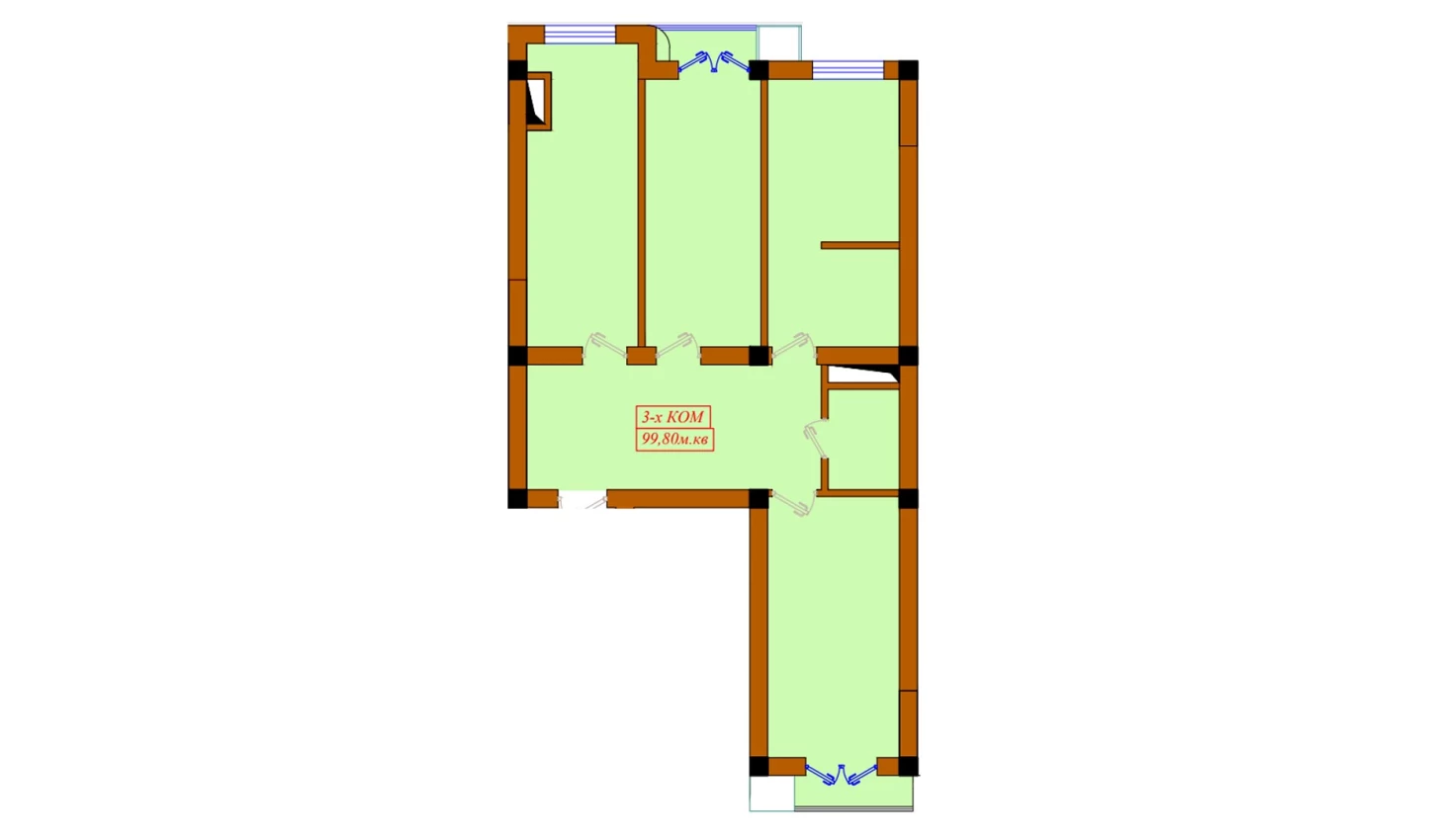 3-xonali xonadon 99.8 m²  4/4 qavat