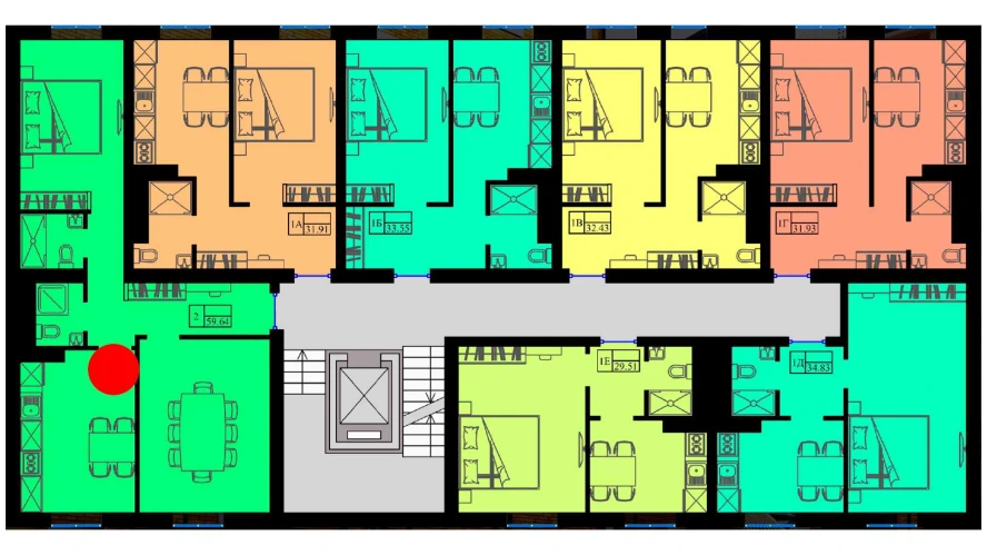 2-xonali xonadon 60 m²  6/6 qavat