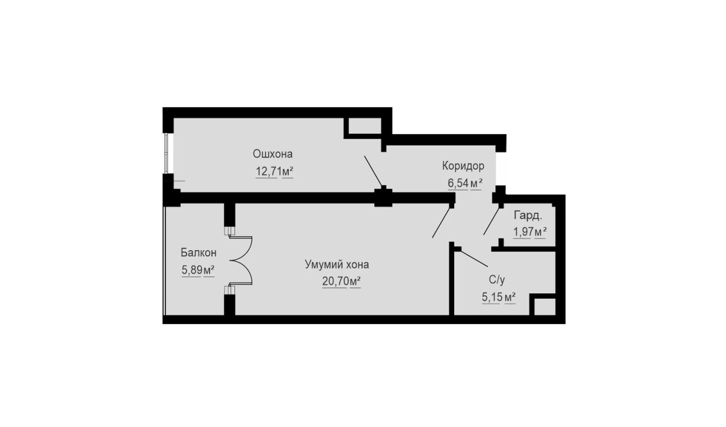 1-комнатная квартира 53 м²  10/10 этаж