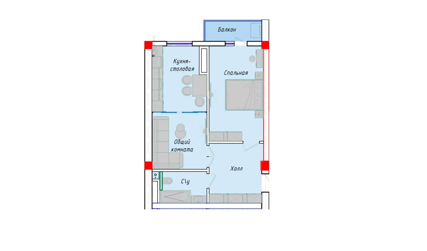 2-комнатная квартира 53.44 м²  2/2 этаж