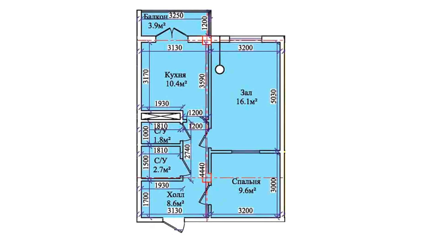 2-комнатная квартира 52.8 м²  6/6 этаж