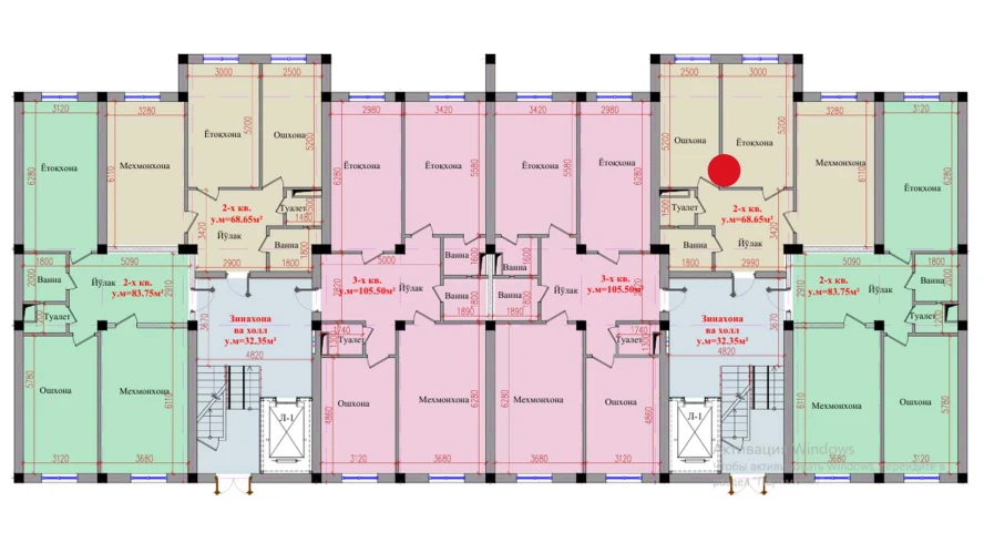 2-комнатная квартира 68.65 м²  1/1 этаж