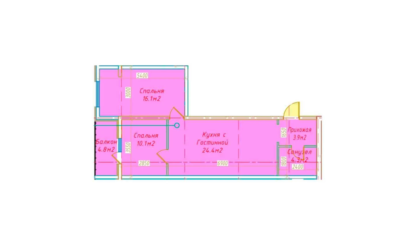 2-xonali xonadon 63.6 m²  9/9 qavat