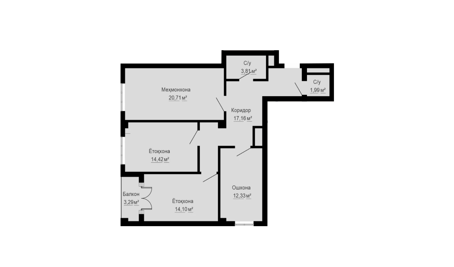 3-xonali xonadon 87.8 m²  12/12 qavat