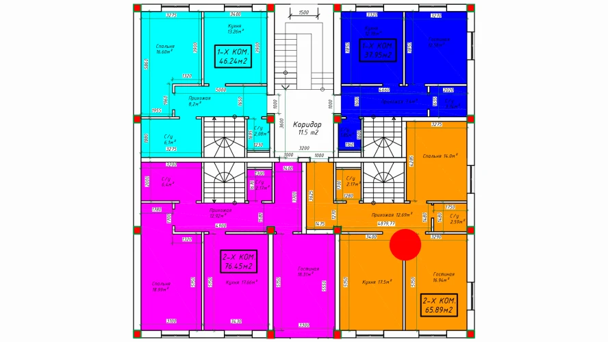 2-xonali xonadon 65.89 m²  1/1 qavat