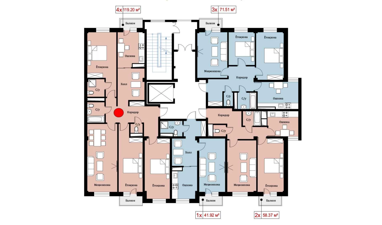 4-комнатная квартира 119.2 м²  8/8 этаж