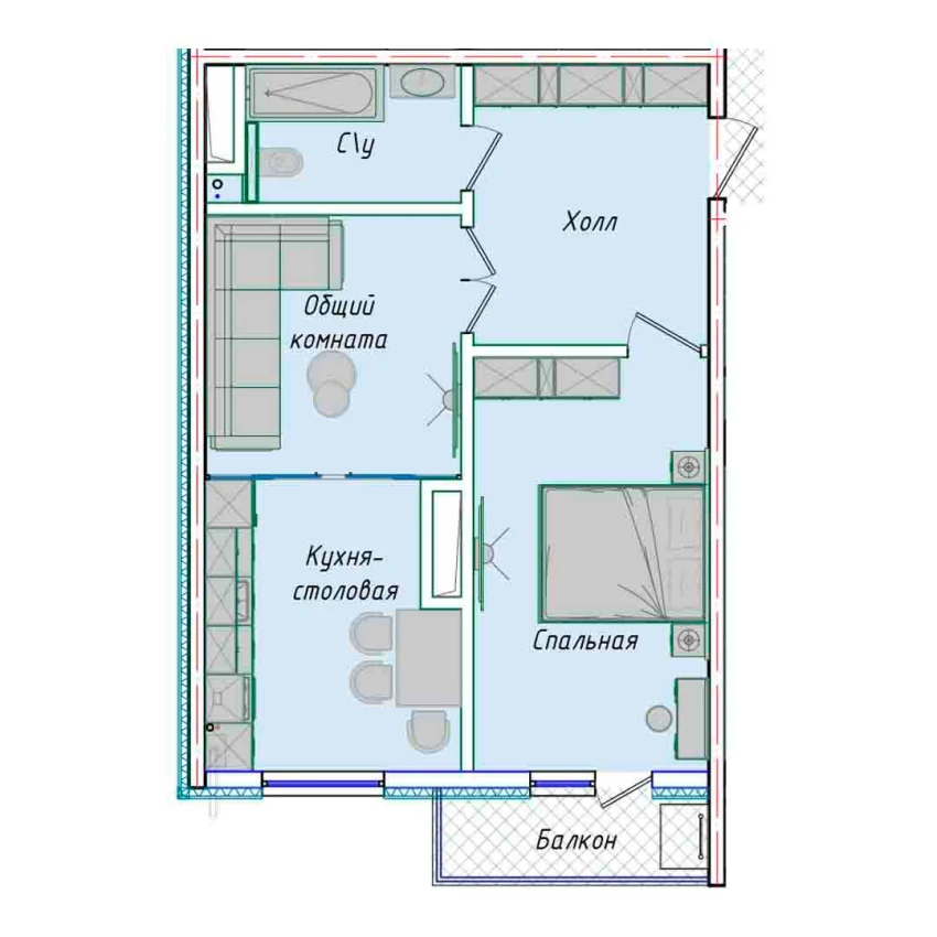 2-комнатная квартира 50.7 м²  13/13 этаж