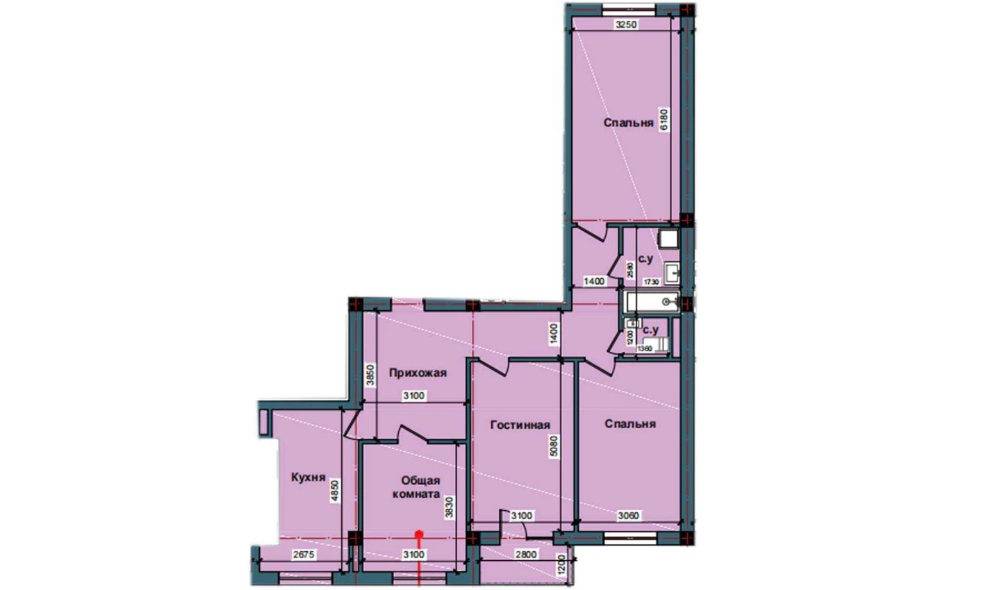 4-комнатная квартира 113.3 м²  10/10 этаж