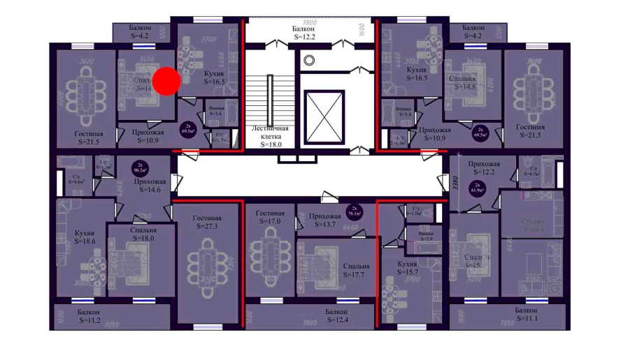 2-комнатная квартира 69.5 м²  7/7 этаж