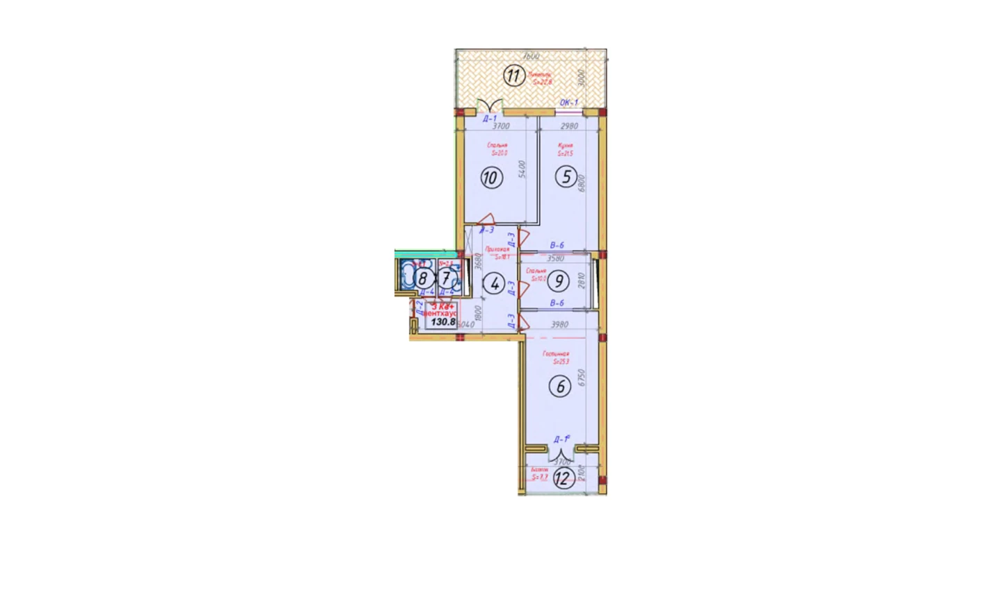 4-комнатная квартира 130.8 м²  3/3 этаж