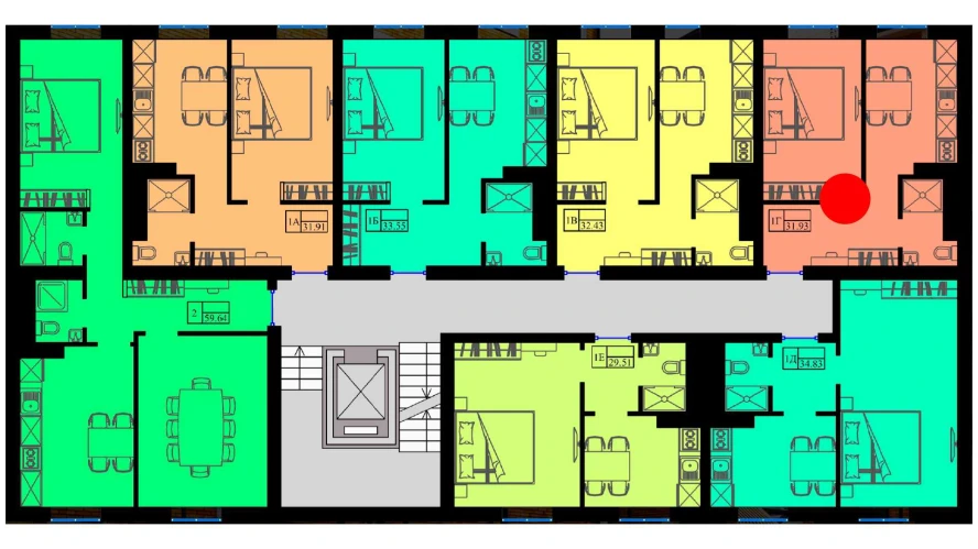 1-комнатная квартира 32 м²  5/5 этаж