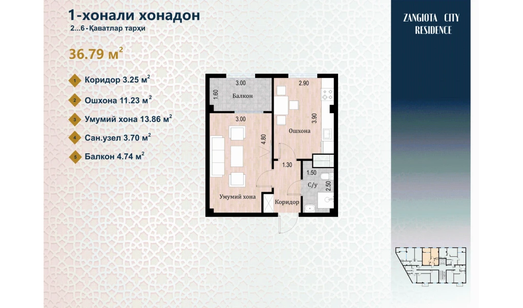 1-комнатная квартира 36.11 м²  3/3 этаж