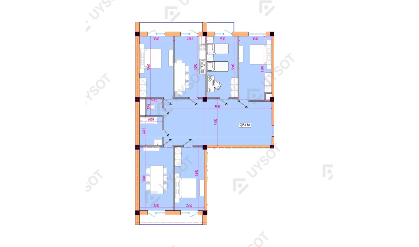 5-xonali xonadon 151.3 m²  2-11/2-11 qavat